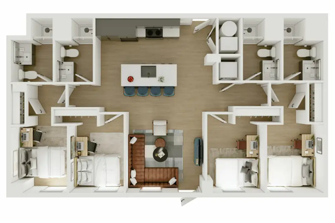 Floor Plan for D1 Unit - Discounted Private Room and Bathroom in 4x4 Unit - EVER West Lafayette