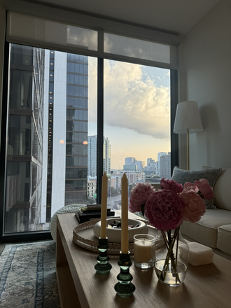 Living space with floor to ceiling windows - The Morris Apartments