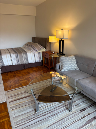 Sleeping area with double bed. - Comfortable, convenient studio one block from Cleveland Park Metro (Red Line) Condo