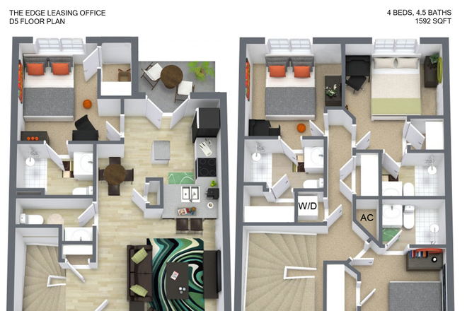 3D floorplan - The Edge Townhome (D5 Floorplan)
