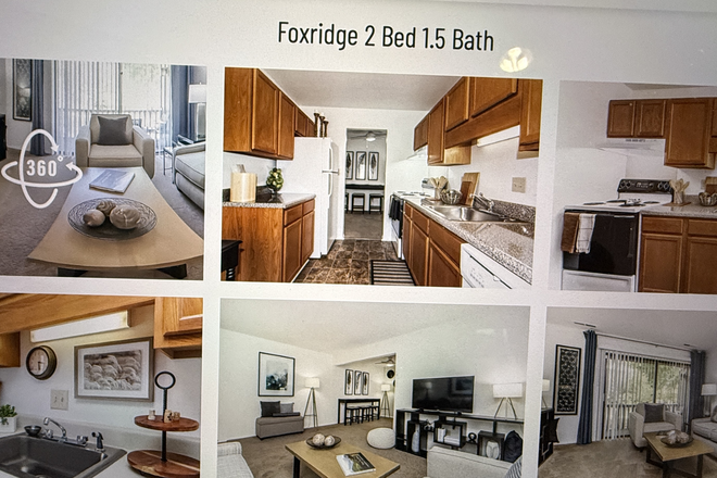 Floor plan, two bedrooms, 1.5 baths, one .5 bath is attached with master bedroom, equipped kitchen,  big living room, balcony, kitchen. - Foxridge Collegiate Apartment - Blacksburg