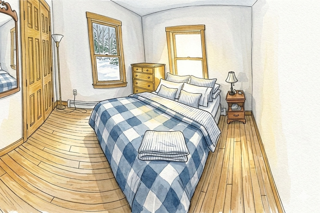 1st floor bedroom illustration - Furnished 3-bedroom N. Pomfret house-share near South Royalton on 12-month Lease