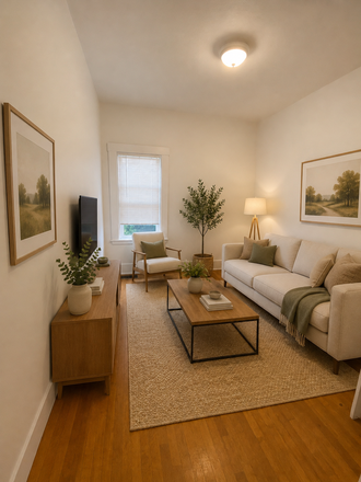 Living Room staged - Steps to MIT New Renovated One Bedroom with washer/dryer in unit Apartments