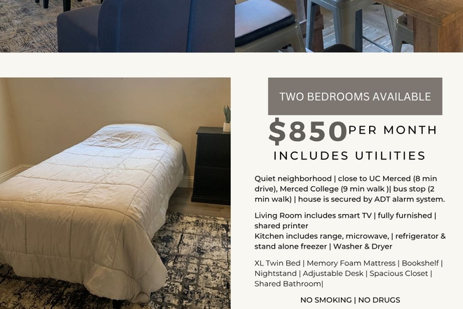 flyer2 - Quiet home, two furnished bedrooms with a shared bath, co-ed house