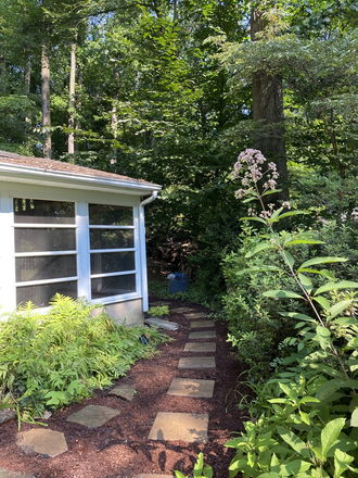Private entrance to guest suite through two-season patio room. - Furnished guest suite-Vernon Lane-Yardley. Large studio near the bucolic Delaware canal tow path House