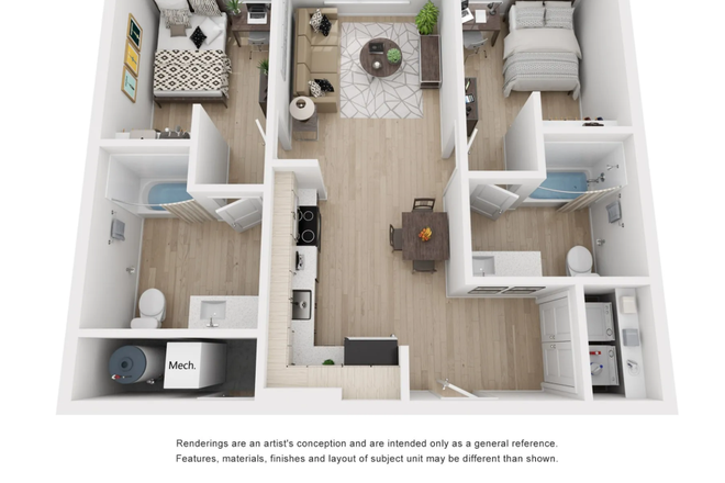 Floor Layout for 2-Bedroom Layout A - Fieldstone Artisan Graduate Housing