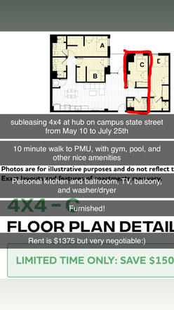 Bedroom + Bathroom + Kitchen - Hub on Campus Apartments