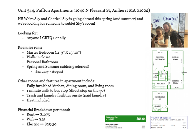 Overview of sublet - PUFFTON APARTMENTS - SPRING/SUMMER SUBLET