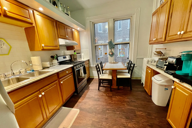 Modern renovated Kitchen with cabinets, refrigerator, sink and stove - Large apartment in very good condition within 10 minutes walk to Northeastern and Berklee