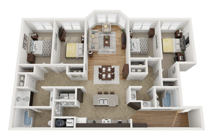 Floor Plan - Wertland Apartments | 4 Bedrooms 3 Bathrooms | 2024-2025 Lease