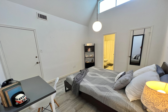 Desk and bedroom - Available, All Utilities Included, Furnished Room with Private Bath in Central Houston Home