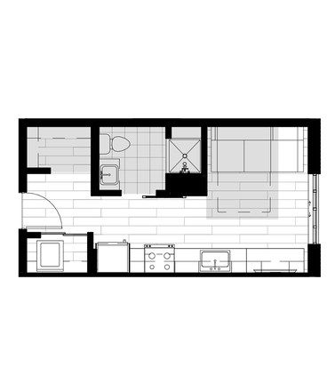 Unit Floorplan - Hub State Street, Murphy 1 Bed 1 Bath Apartments