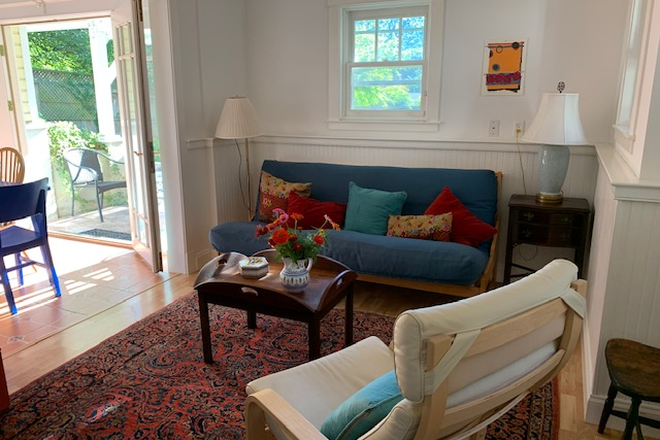 Sunny living room with outside view - Sunny Spacious Garden Apartment Furnished with Utilities and Wifi included