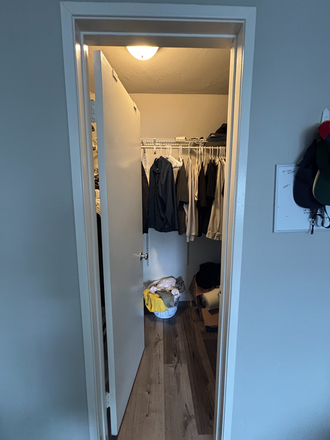 walk-in closet (you get the left side with shelving and hangers!) - Shared master bedroom near UCSD