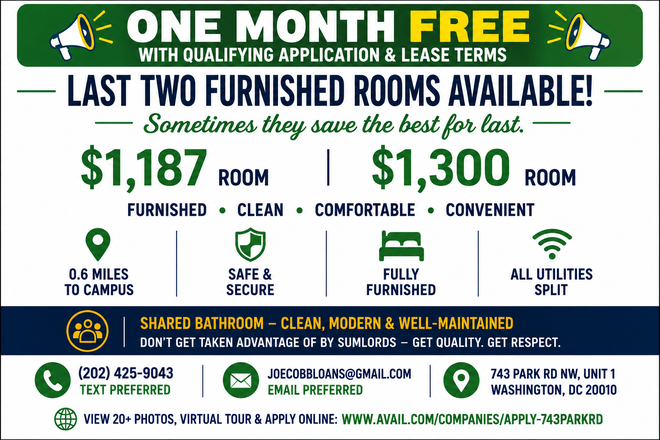 Cover photo - 1 MONTH FREE 2 Furnished Rooms $1187 -$1300 Near Metro & Bus House