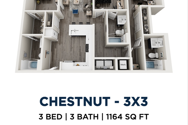 Bedroom C - Brand new apartment with two balconies overlooking the back of the property.