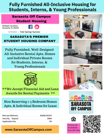 Fully furnished, All Inclusive Student Housing***Financial Aid Accepted***!! - Furnished All Inclusive Private Single Bedrooms & Whole Homes for Students --RCAD, USF, New College