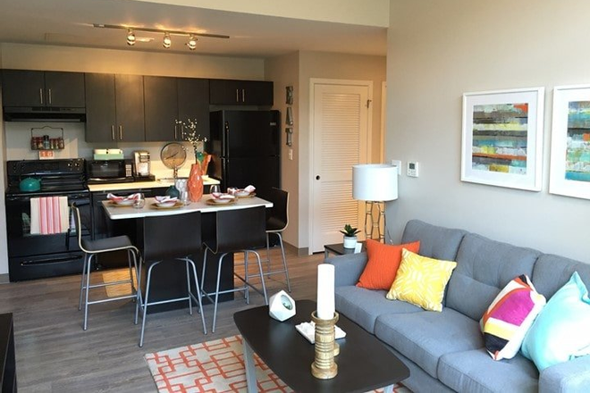 living room and kitchen - Nine East 33rd Apartments, furnished, directly across from campus, in-unit laundry, dish-washer