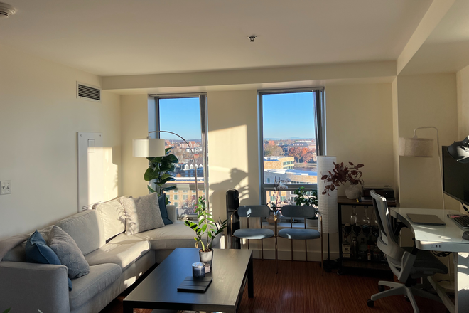Living area - 360 View of Charles River, One Western Apartment at Harvard Business School - Winter Housing
