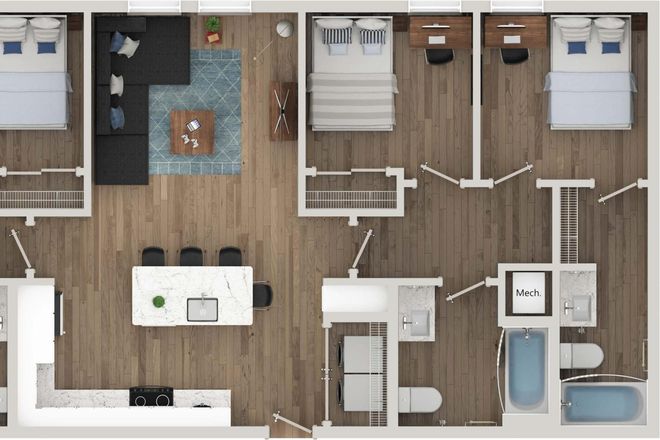 Boulder A Floorplan, Bedroom + Bathroom on far right are available for sublease - Aspen Heights Apartment, Very Close to UMD Campus