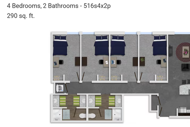 One bedroom in four bedroom 2 bathroom unit - Edge Merrimack River Appartment Complex Apartments