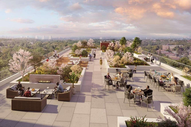 Rooftop with gas fireplace and BBQs for tanant use - The Keeley Condo