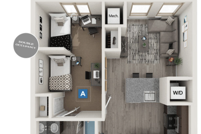 Floorplan (one bed may be removed for a single) - The Standard at Berkeley Apartments