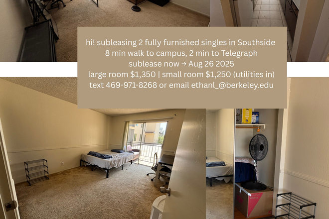 photo of everything - 2 fully furnished singles Southside, 8 min walk to campus, large $1,350, small $1,250 (utilities in)