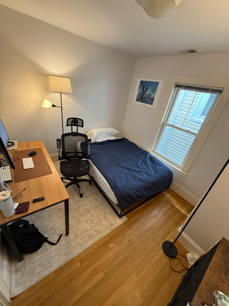 The bedroom (desk + monitor + chair included for your stay) - Beautiful, spacious Mission Hill Apartment Right off the T! MAY ONLY! Reach out for more photos!