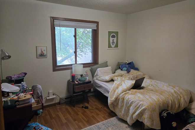Room sample. The room available has the same square footage, a window, and a closet. - One Bedroom in 3-bed Apt Available, close to campus