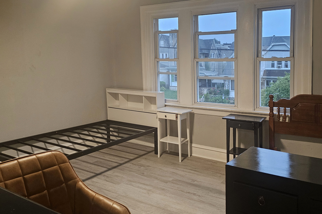 Double Bedroom (Front): 2 students, 2 styles... twin XL bed & mattress, nightstand, closet and desk & chair to support your success. - Luxe Furnished (!!) Student Housing Pod... 4 Blocks from St. Joseph's University! (2nd Floor) Duplex