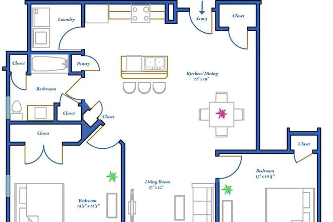 Floor plan - Roommate Opportunity - 2 bedroom apartment close to campus