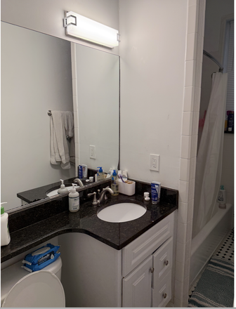 Bathroom (toilet and tub + shower, lots of cabinet space) - 26 Hemenway St., Apartment 3