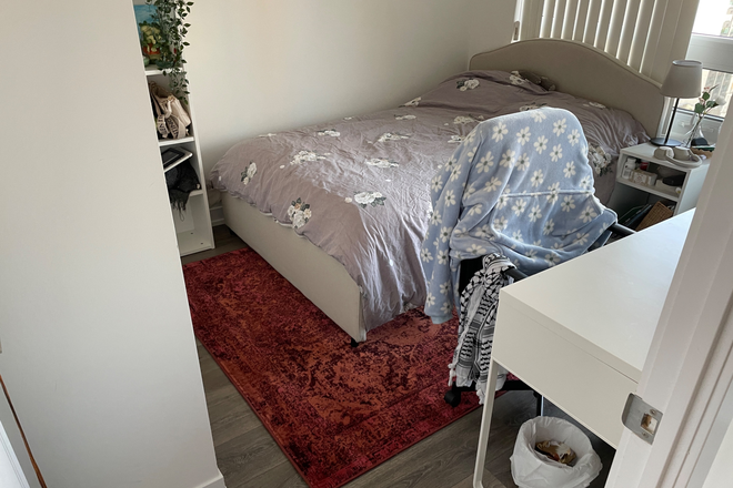 Bedroom; closet and window included (bed is full size) - 1 Bedroom in 2bd Condo by College Station, furnished living/kitchen/dining.