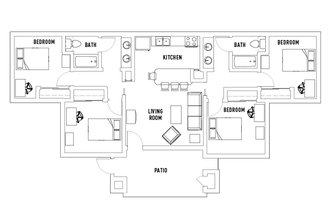 Floor Plan! You will have a room to yourself and a shared bathroom. - American Campus Communities - Vista Del Campo Apartments