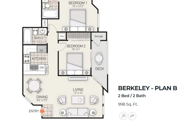 Floorplan - Berkeley Court Apartment, 5 minute walk to campus