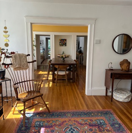 living and dining room - Bright Room in beautiful home for female tenant, near BC, BU; bus to Harvard and Longwood