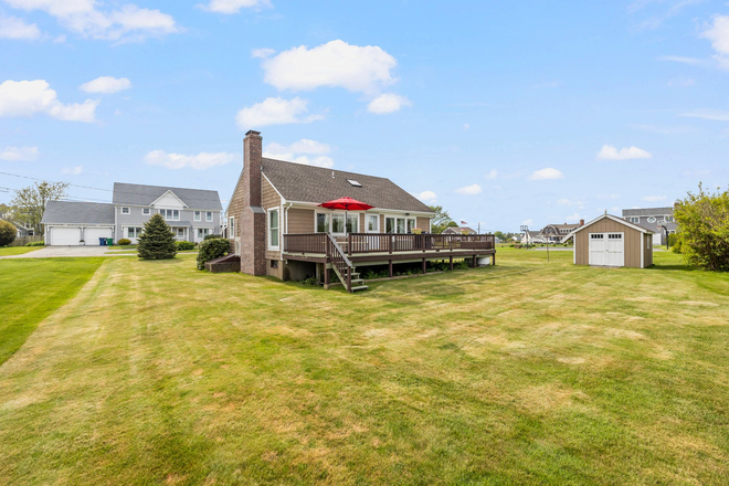 Back deck - Coastal Quiet: Furnished, Study-Ready & Steps to Beach Classic Matunuck Cottage House