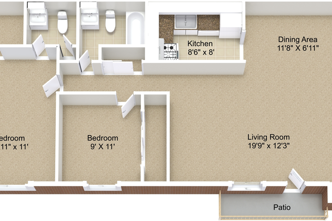 Apartment Layout - Sublease for 9x11 room - Park Forest Apartments, Sublease