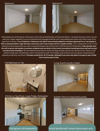 Flyer pg. 2/3 - Roommate for 2-bedroom unit at University Manor Apartments