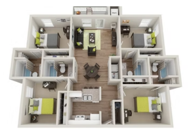 Layout - Chandler Crossings The Landings (4B/4Ba, NEED ONE ROOMMATE, CO-ED) Apartments