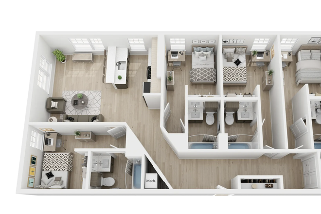 Floorplan C room in corner that is detached from other bedroom. West facing window unit - Apartment right across Isenberg lease transfer