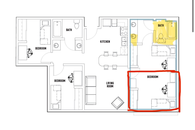 Apartment Layout - 3 Bed 2 Bath VDCN Shared Bedroom Apt