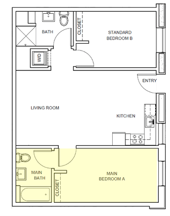 Floorplan! - SUMMER SUBLET- K14 Campus Flats Master Bedroom & Bath Apartments