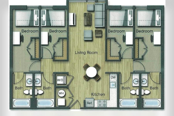 One bedroom and bathroom in a 4x4 - Spring 2027 Terrapin Row Apartment Sublet for One Bed and One Bath in a 4x4
