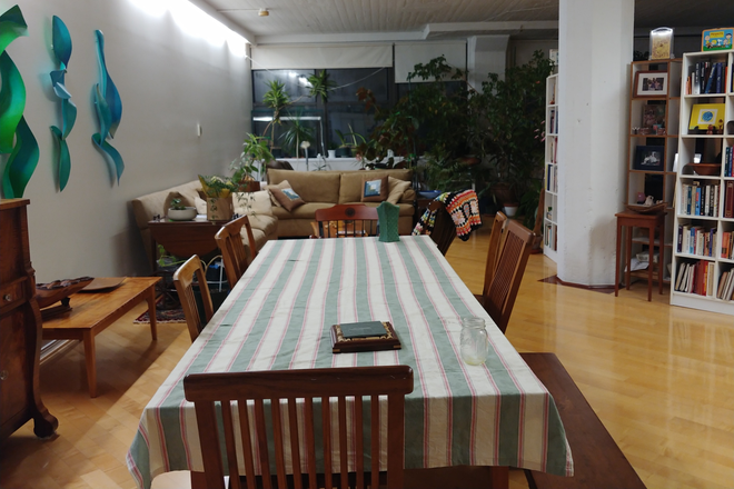 Dining room looking down to living room - 1500 Square Foot Loft in an Artists Building