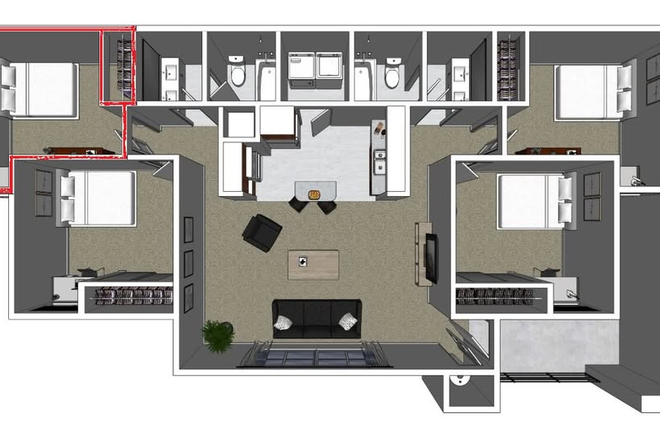 Floor plan; room outlined - University Commons Early Move-In!