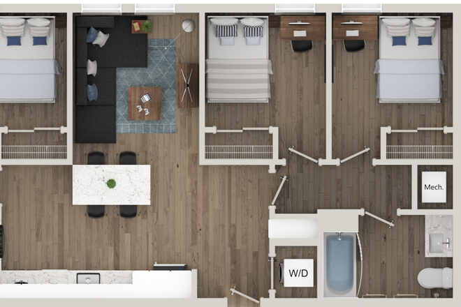 Floor plan (Bedroom C 3rd room from L-R) - Spring/Summer 2026 Aspen Heights 4x2 Lease Transfer (Shared Housing)