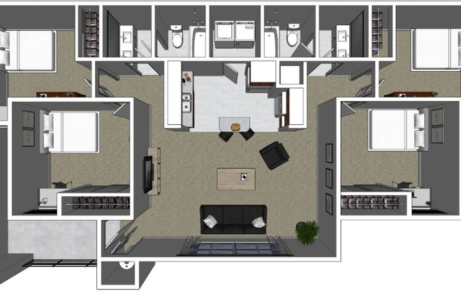 Four Bedroom floorplan - University Commons - four bedroom condo one block from campus