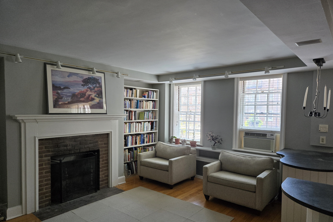 Living Room w/view of private courtyard - Furnished 1BR apt for PU affiliate-Palmer Square West-Princeton